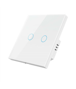 Intrerupator inteligent cu touch Tuya, Life Smart, Aubess, Wi-Fi, fara nul, 2 canale, 16A, Sticla securizata, compatibil Amazon Alexa/Google Assistant, Alb