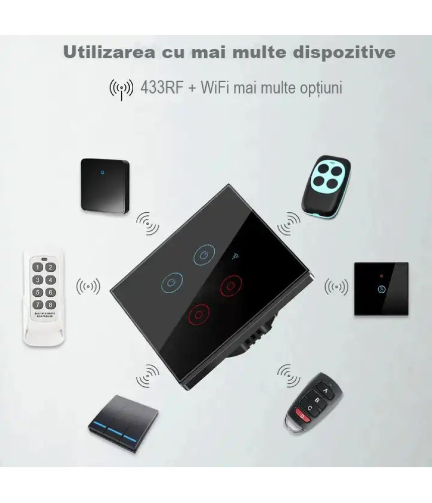 Intrerupator Dublu Wi-Fi cu Touch Negru din Sticla Intrerupator Dublu Wi-Fi cu Touch Negru din Sticla