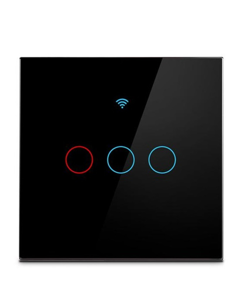 Intrerupator Triplu Wi-Fi cu Touch Negru din Sticla Intrerupator Triplu Wi-Fi cu Touch Negru din Sticla