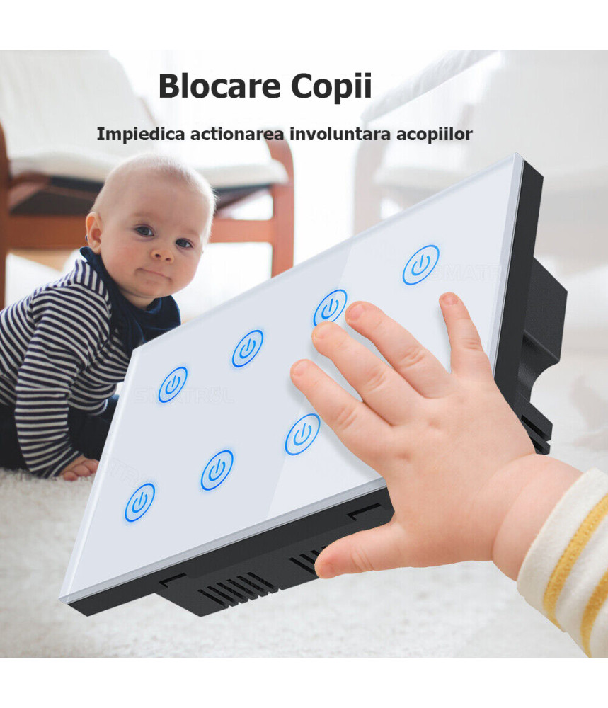 Intrerupator 8 Canale Wi-Fi cu Touch din Sticla Intrerupator 8 Canale Wi-Fi cu Touch din Sticla