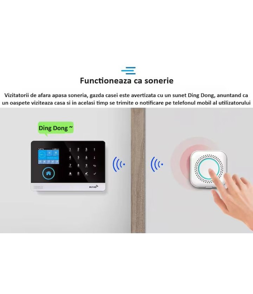 Sistem de alarma wireless, LCD, WiFi, GSM, RFID, touchscreen, control prin aplicatie, kit inteligent cu senzor si detector PIR, compatibil cu aplicatia Tuya, alerta prin SMS, apel vocal @Smartwiz Sistem de alarma wireless, LCD, WiFi, GSM, RFID, touchscreen, control prin aplicatie, kit inteligent cu senzor si detector PIR, compatibil cu aplicatia Tuya, alerta prin SMS, apel vocal @Smartwiz