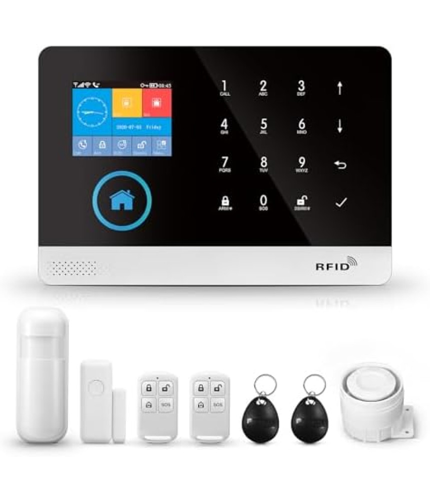Sistem de alarma wireless, LCD, WiFi, GSM, RFID, touchscreen, control prin aplicatie, kit inteligent cu senzor si detector PIR, compatibil cu aplicatia Tuya, alerta prin SMS, apel vocal @Smartwiz Sistem de alarma wireless, LCD, WiFi, GSM, RFID, touchscreen, control prin aplicatie, kit inteligent cu senzor si detector PIR, compatibil cu aplicatia Tuya, alerta prin SMS, apel vocal @Smartwiz