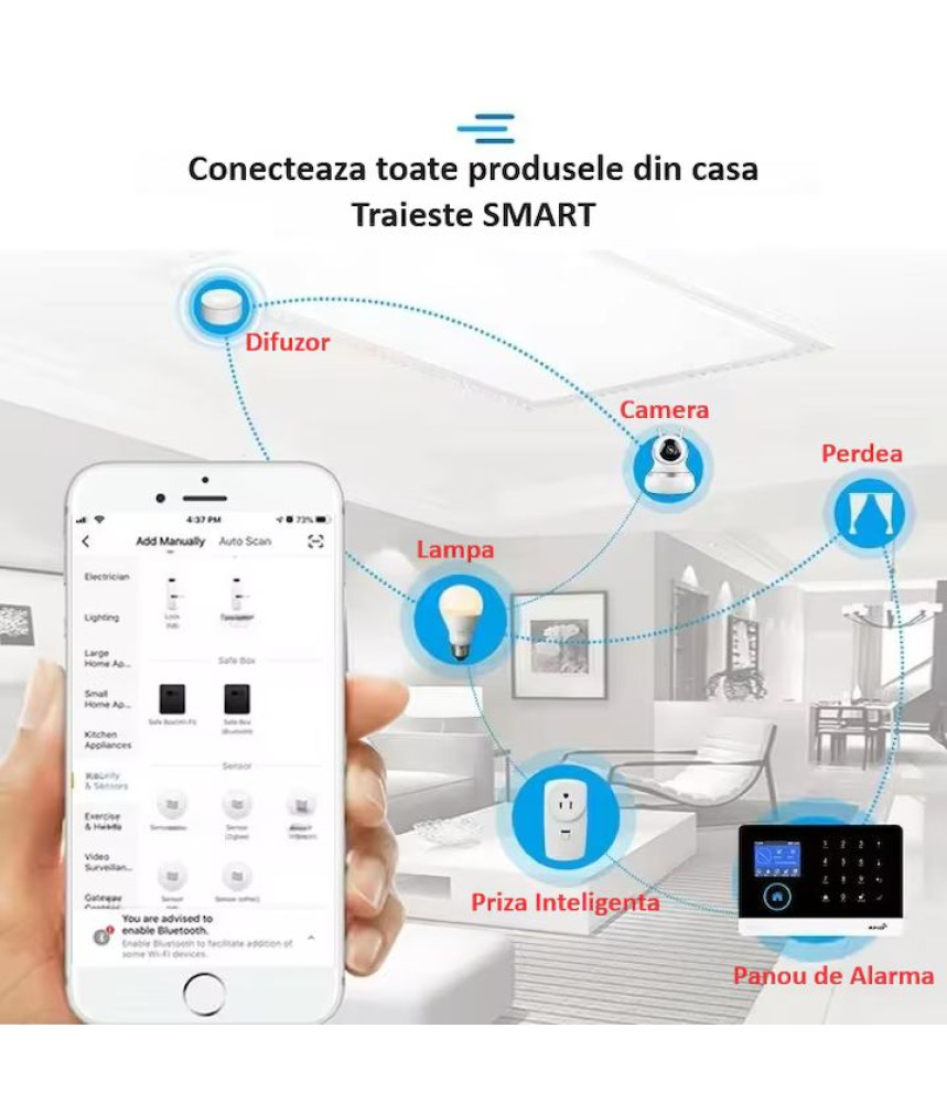 Sistem de alarma wireless, LCD, WiFi, GSM, RFID, touchscreen, control prin aplicatie, kit inteligent cu senzor si detector PIR, compatibil cu aplicatia Tuya, alerta prin SMS, apel vocal @Smartwiz Sistem de alarma wireless, LCD, WiFi, GSM, RFID, touchscreen, control prin aplicatie, kit inteligent cu senzor si detector PIR, compatibil cu aplicatia Tuya, alerta prin SMS, apel vocal @Smartwiz