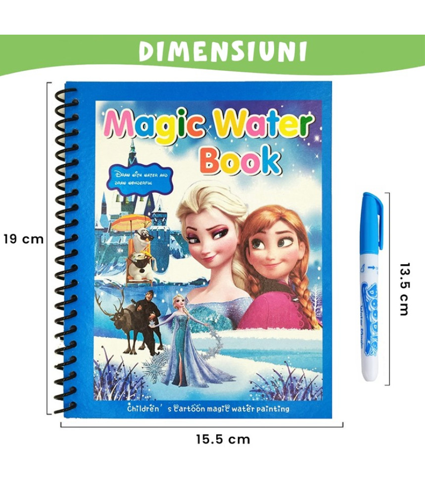 Carte de colorat cu apa Magic Book, Reutilizabila, plina de culori vibrante,Elsa Carte de colorat cu apa Magic Book, Reutilizabila, plina de culori vibrante,Elsa