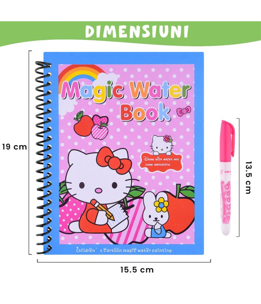 Carte de colorat cu apa Magic Book , Reutilizabila, plina de culori vibrante, Hello Kitty