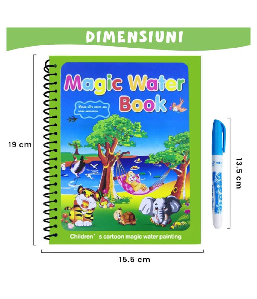Carte de colorat cu apa Magic Book, Reutilizabila, plina de culori vibrante, Animale Carte de colorat cu apa Magic Book, Reutilizabila, plina de culori vibrante, Animale
