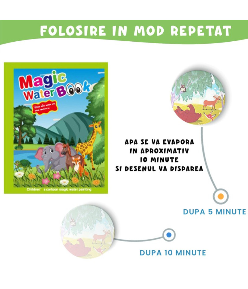 Carte de colorat cu apa Magic Book , Reutilizabila, plina de culori vibrante, Dumbo si prietenii sai