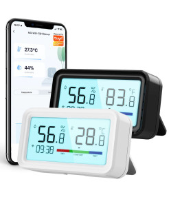 Senzor Mini de temperatura/umiditate, Display, Mod Noapte, Alerta Mobil, TypeC, WiFi 2.4G, Compatibil cu Tuya/SmartLife/Alexa/Echo/Google Assistant, Alb@SmartWiz Senzor Mini de temperatura/umiditate, Display, Mod Noapte, Alerta Mobil, TypeC, WiFi 2.4G, Compatibil cu Tuya/SmartLife/Alexa/Echo/Google Assistant, Alb@SmartWiz
