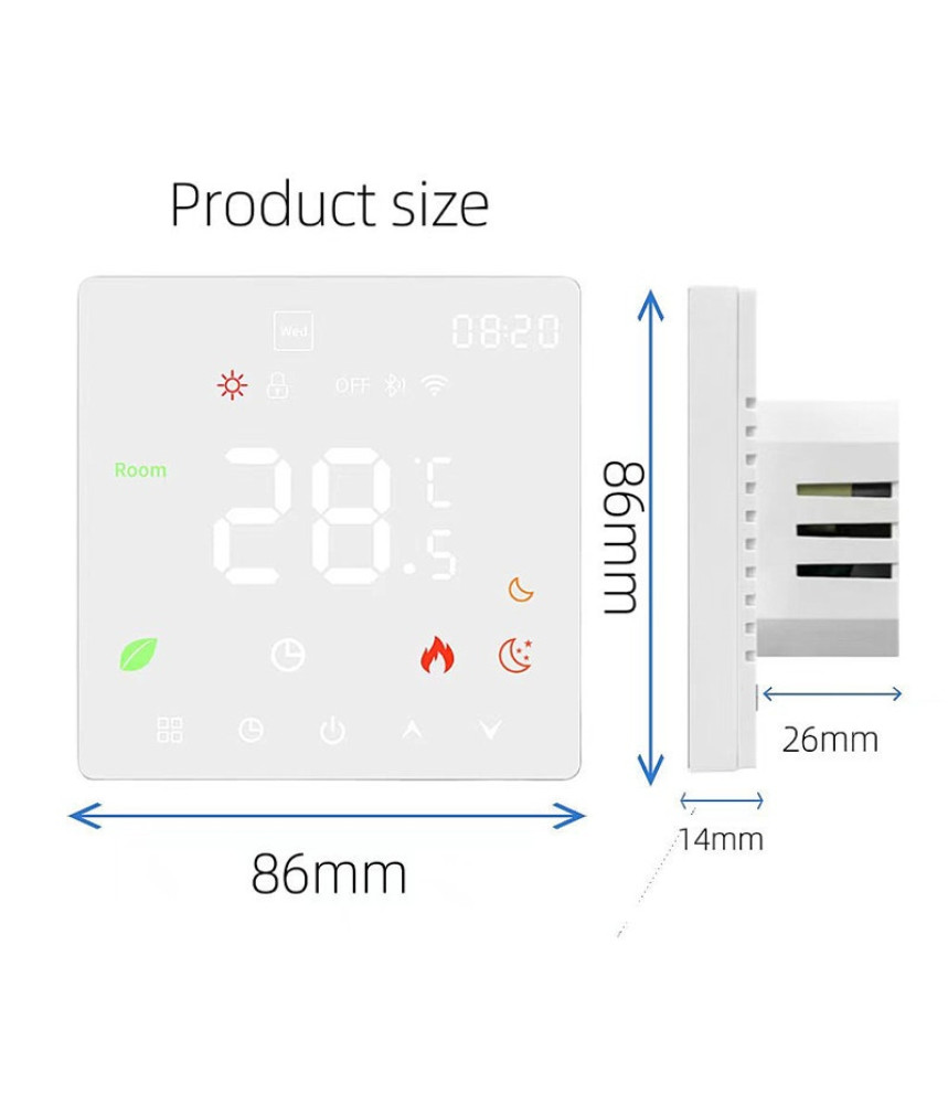 Termostat Inteligent incalzire electrica, TouchScreen, WIFI, Control prin Aplicatia Tuya, Wireless, Prindere in Doza de Perete, Control Vocal Google Home, Alexa, ALB @SmartWiz Termostat Inteligent incalzire electrica, TouchScreen, WIFI, Control prin Aplicatia Tuya, Wireless, Prindere in Doza de Perete, Control Vocal Google Home, Alexa, ALB @SmartWiz