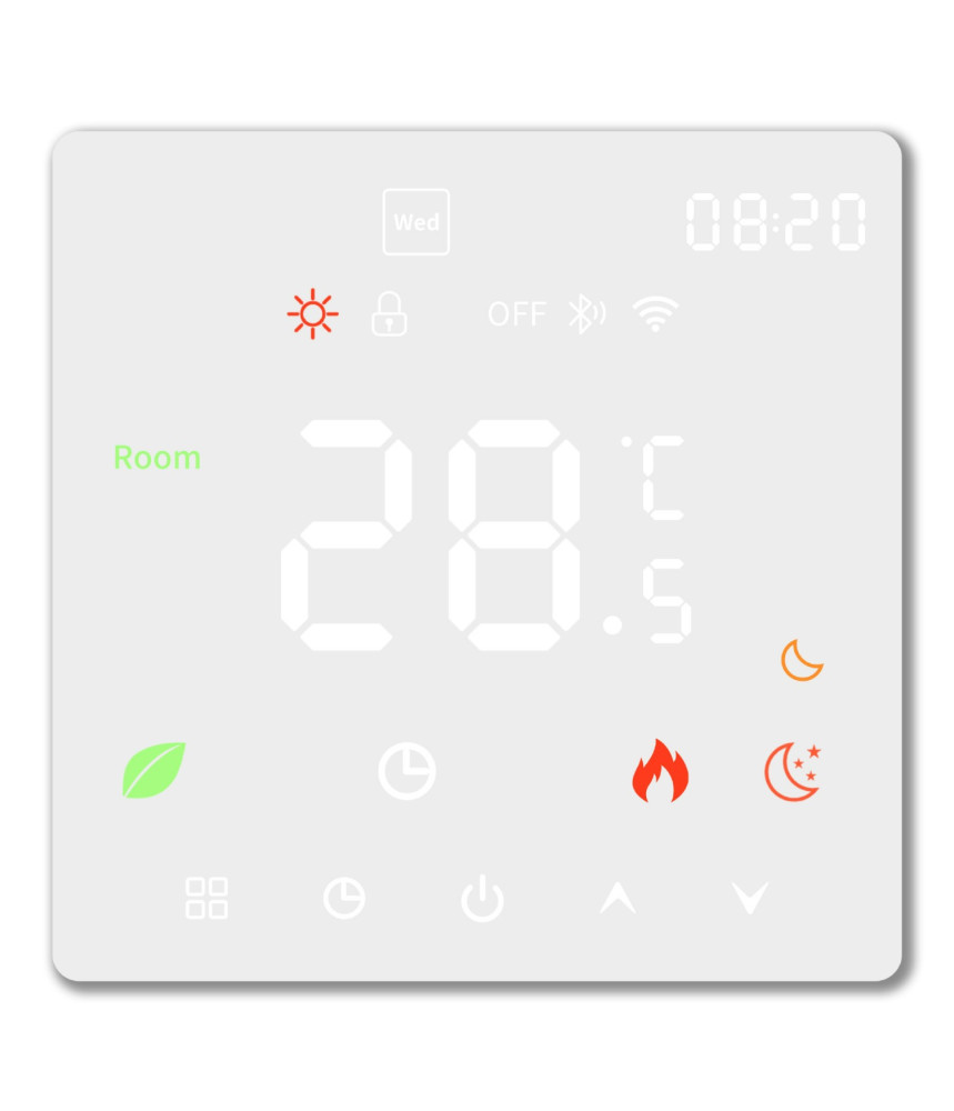 Termostat Inteligent incalzire electrica, TouchScreen, WIFI, Control prin Aplicatia Tuya, Wireless, Prindere in Doza de Perete, Control Vocal Google Home, Alexa, ALB @SmartWiz Termostat Inteligent incalzire electrica, TouchScreen, WIFI, Control prin Aplicatia Tuya, Wireless, Prindere in Doza de Perete, Control Vocal Google Home, Alexa, ALB @SmartWiz