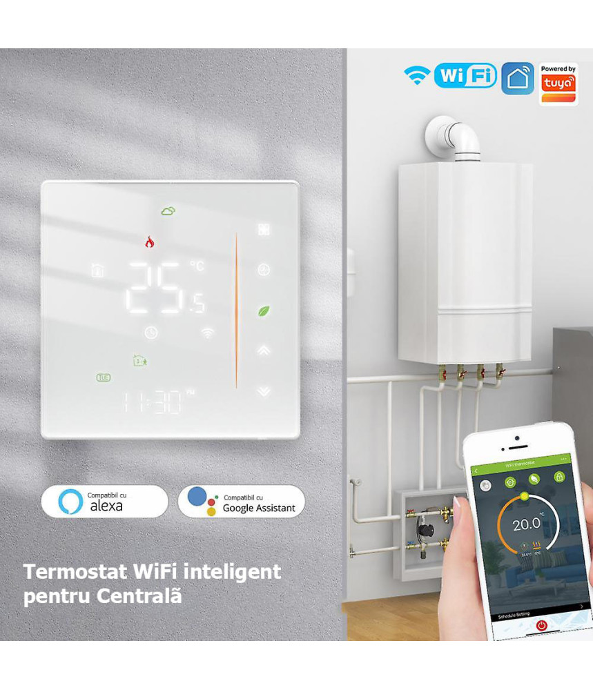 Termostat Inteligent Pardoseala/Boiler electric, Smart, WIFI Termostat Inteligent Pardoseala/Boiler electric, Smart, WIFI