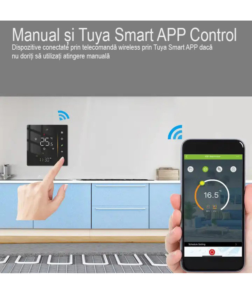 Termostat inteligent perete, negru, WiFi Termostat inteligent perete, negru, WiFi