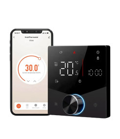 Termostat Inteligent de ambient, Centrala/Boiler Electric cu Rotita, Negru, WIFI, Control prin Aplicatia Tuya, Wireless, Prindere in Doza de Perete, Control Vocal Google Home, Alexa, Negru @SmartWiz Termostat Inteligent de ambient, Centrala/Boiler Electric cu Rotita, Negru, WIFI, Control prin Aplicatia Tuya, Wireless, Prindere in Doza de Perete, Control Vocal Google Home, Alexa, Negru @SmartWiz