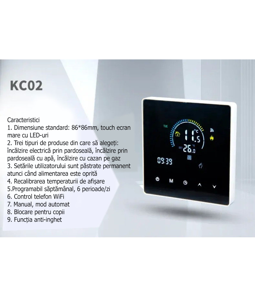 Termostat Inteligent de ambient, HVAC, Pardoseala, Aer Conditionat(AC), TouchScreen, Negru, WIFI, Control prin Aplicatia Tuya, Wireless, Doza de Perete, Control Vocal Google Home, Alexa @SmartWiz Termostat Inteligent de ambient, HVAC, Pardoseala, Aer Conditionat(AC), TouchScreen, Negru, WIFI, Control prin Aplicatia Tuya, Wireless, Doza de Perete, Control Vocal Google Home, Alexa @SmartWiz