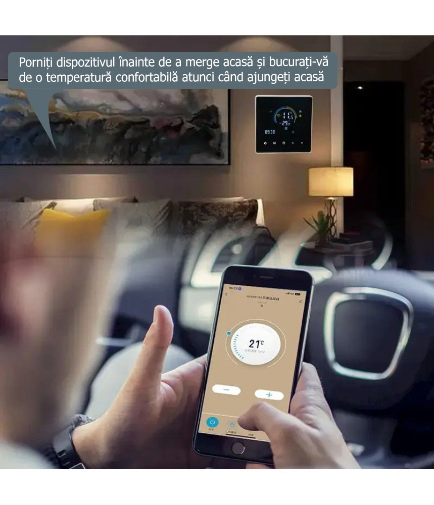 Termostat Inteligent de ambient, HVAC, Pardoseala, Aer Conditionat(AC), TouchScreen, Negru, WIFI, Control prin Aplicatia Tuya, Wireless, Doza de Perete, Control Vocal Google Home, Alexa @SmartWiz Termostat Inteligent de ambient, HVAC, Pardoseala, Aer Conditionat(AC), TouchScreen, Negru, WIFI, Control prin Aplicatia Tuya, Wireless, Doza de Perete, Control Vocal Google Home, Alexa @SmartWiz