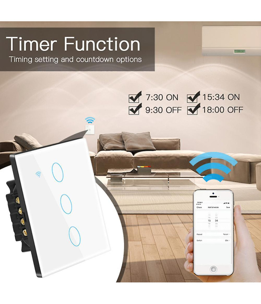 Intrerupator inteligent cu touch Tuya, Life Smart, Aubess, Wi-Fi, fara nul, 2 canale, 16A, Sticla securizata, compatibil Amazon Alexa/Google Assistant, Alb Intrerupator inteligent cu touch Tuya, Life Smart, Aubess, Wi-Fi, fara nul, 2 canale, 16A, Sticla securizata, compatibil Amazon Alexa/Google Assistant, Alb