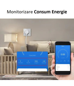 Priza inteligenta de perete, Wi-Fi, Rama din sticla, Monitorizare consum, 16A, Smart Life / Tuya APP, Alb @SmartWiz