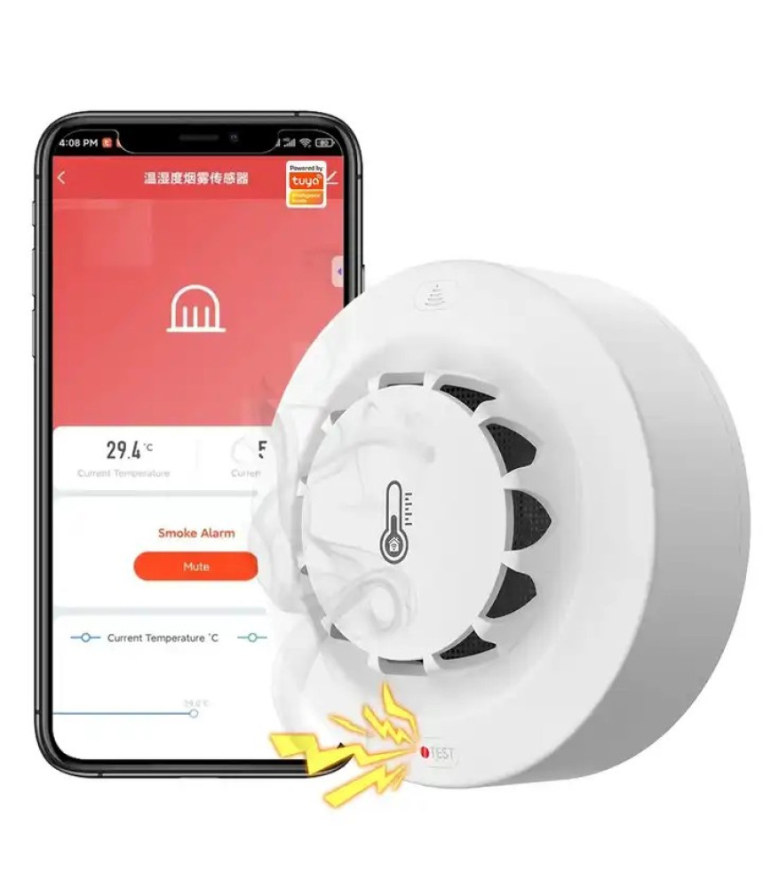 Detector inteligent de fum, temperatura si umiditate, higrometru, WiFi,, compatibil cu aplicatiile TuyaSmart si SmartLife, @SmartWiz Detector inteligent de fum, temperatura si umiditate, higrometru, WiFi,, compatibil cu aplicatiile TuyaSmart si SmartLife, @SmartWiz