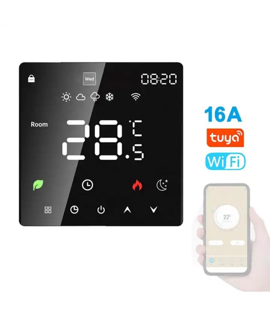 Termostat Inteligent incalzire electrica, TouchScreen, WIFI, Control prin Aplicatia Tuya, Wireless, Prindere in Doza de Perete, Control Vocal Google Home, Alexa @SmartWiz Termostat Inteligent incalzire electrica, TouchScreen, WIFI, Control prin Aplicatia Tuya, Wireless, Prindere in Doza de Perete, Control Vocal Google Home, Alexa @SmartWiz