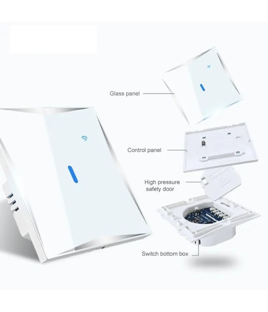 Intrerupator inteligent cu touch Tuya, Life Smart, Wi-Fi, cu nul, 1 canale, 10A, Sticla securizata, compatibil Amazon Alexa/Google Assistant, Alb @SmartWiz Intrerupator inteligent cu touch Tuya, Life Smart, Wi-Fi, cu nul, 1 canale, 10A, Sticla securizata, compatibil Amazon Alexa/Google Assistant, Alb @SmartWiz