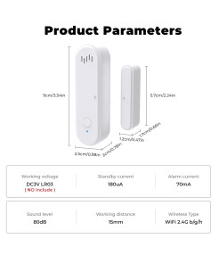 Senzor magnetic Wi-Fi, Avertizare Sonora, de usa/fereastra alb compatibil Tuya SmartLife Alexa si Google Assistant @SmartWiz