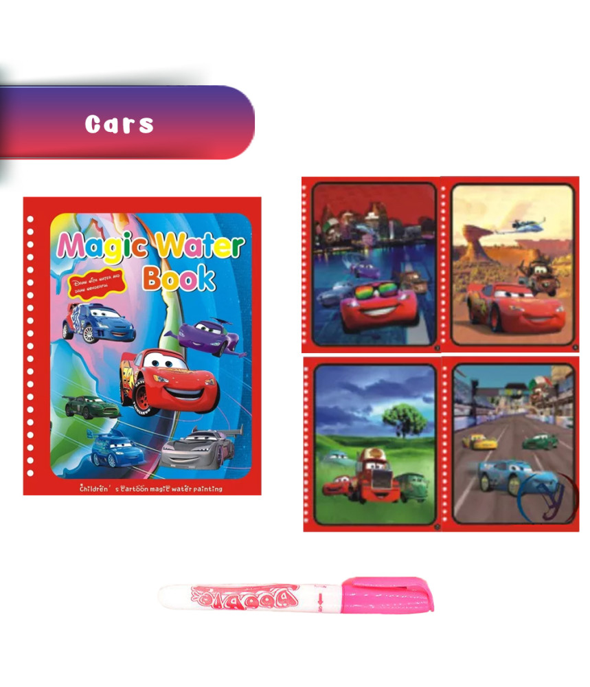 Carte de colorat cu apa Magic Book, Reutilizabila, plina de culori vibrante, Cars Carte de colorat cu apa Magic Book, Reutilizabila, plina de culori vibrante, Cars