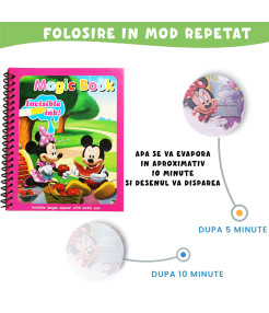 Carte de colorat cu apa Magic Book , Reutilizabila, plina de culori vibrante, Mickey si Minnie
