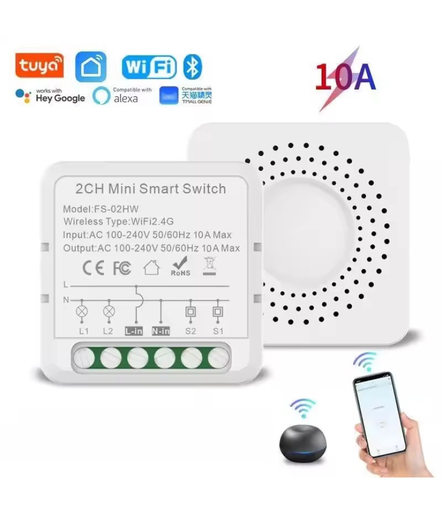 Mini Releu 2 canale, Dimabil banda led, Zigbee, inteligent, programabil, Compatibil cu app Tuya, Smart Life, Control vocal, Alexa, Amazon, Google Home, 10A @SmartWiz Mini Releu 2 canale, Dimabil banda led, Zigbee, inteligent, programabil, Compatibil cu app Tuya, Smart Life, Control vocal, Alexa, Amazon, Google Home, 10A @SmartWiz