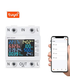 Releu monofazic WIFI, contor de energie inteligent, digital, reglabil, 63A, 230V, protectie subtensiune, supratensiune, suprasarcina, monitorizare KWh, programabil Tuya App @SmartWIZ