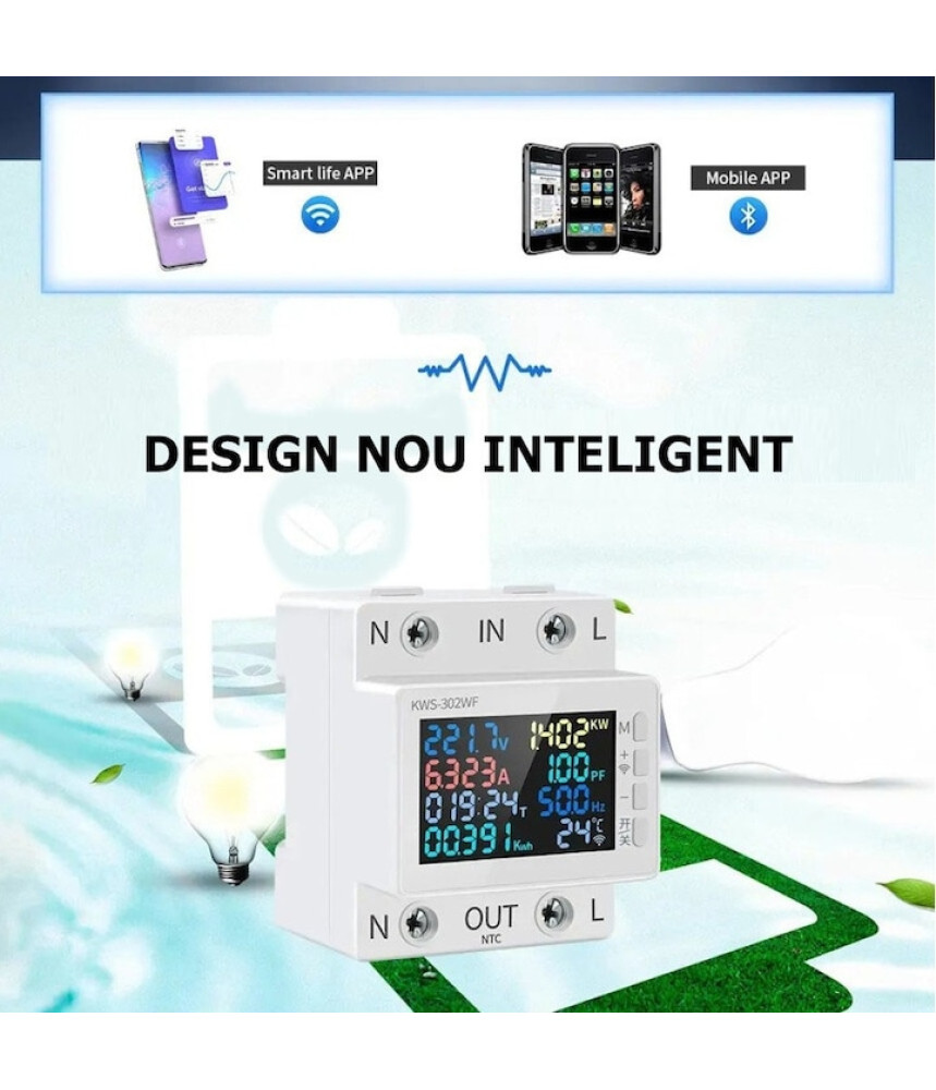 Releu monofazic WIFI, contor de energie inteligent, digital, reglabil, 63A, 230V, protectie subtensiune, supratensiune, suprasarcina, monitorizare KWh, programabil Tuya App @SmartWIZ Releu monofazic WIFI, contor de energie inteligent, digital, reglabil, 63A, 230V, protectie subtensiune, supratensiune, suprasarcina, monitorizare KWh, programabil Tuya App @SmartWIZ