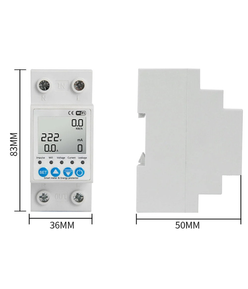 Releu monofazic WIFI, contor de energie inteligent, protectie supratensiune, subtensiune, suprasarcina, reglabil, digital, 63A, 230V, monitorizare KWh, programabil Tuya App @SmartWiz Releu monofazic WIFI, contor de energie inteligent, protectie supratensiune, subtensiune, suprasarcina, reglabil, digital, 63A, 230V, monitorizare KWh, programabil Tuya App @SmartWiz