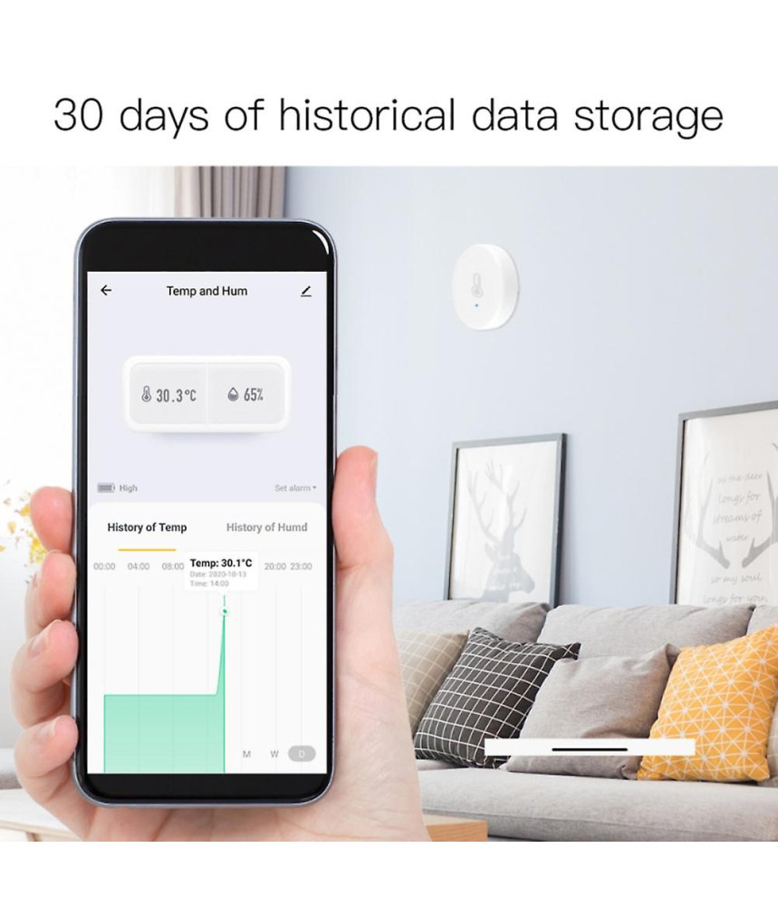 Senzor de temperatura/umiditate, WiFi 2.4G, Compatibil cu Tuya/SmartLife/Alexa/Echo/Google Assistant, Alb @SmartWiz Senzor de temperatura/umiditate, WiFi 2.4G, Compatibil cu Tuya/SmartLife/Alexa/Echo/Google Assistant, Alb @SmartWiz