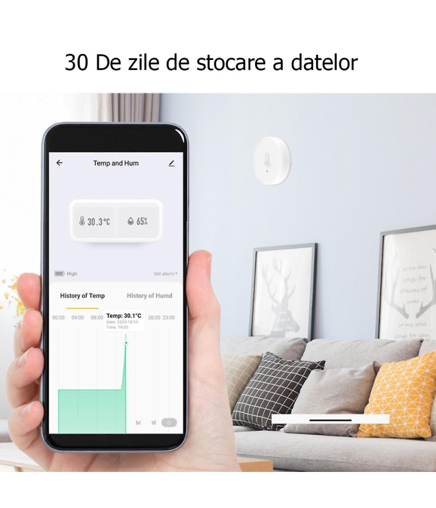 Senzor de temperatura/umiditate, ZigBee, Compatibil cu Tuya/SmartLife/Alexa/Echo/Google Assistant, Negru @SmartWiz Senzor de temperatura/umiditate, ZigBee, Compatibil cu Tuya/SmartLife/Alexa/Echo/Google Assistant, Negru @SmartWiz