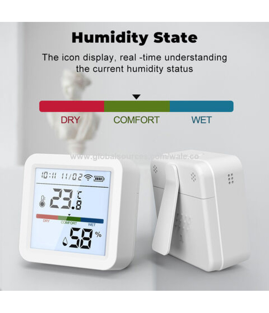 Senzor inteligent, cu afisaj de temperatura si umiditate smart Wi-Fi, termometru si higrometru de camera, Compatibil Tuya Suport Alexa, Google Home @SmartWiz Senzor inteligent, cu afisaj de temperatura si umiditate smart Wi-Fi, termometru si higrometru de camera, Compatibil Tuya Suport Alexa, Google Home @SmartWiz