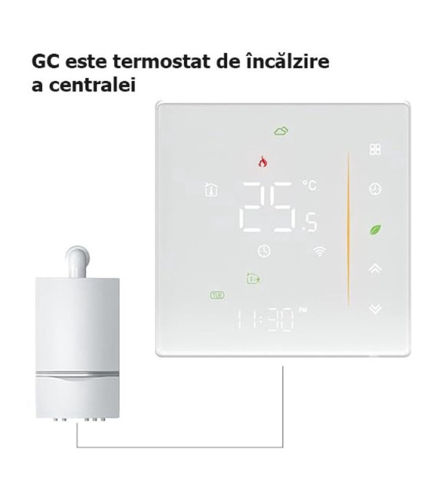 Termostat Inteligent Alb, Centrala, Smart, WIFI, 3-16A, Control prin Aplicatia Tuya, Wireless, Prindere in Doza de Perete, Control Vocal Google Home, Alexa @SmartWiz Termostat Inteligent Alb, Centrala, Smart, WIFI, 3-16A, Control prin Aplicatia Tuya, Wireless, Prindere in Doza de Perete, Control Vocal Google Home, Alexa @SmartWiz