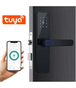 Yala inteligenta Z7, Inchidere digitala a usii, maner Control acces fara cheie, Tuya, Smart Life Control biologic amprenta digitala Inchidere automata Card IC Cod antifurt Usa digitala, negru @ SmartW